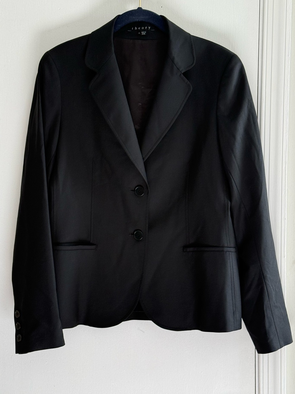 Theory Women's Wool Black Two-Button Tailored Blazer Size 12